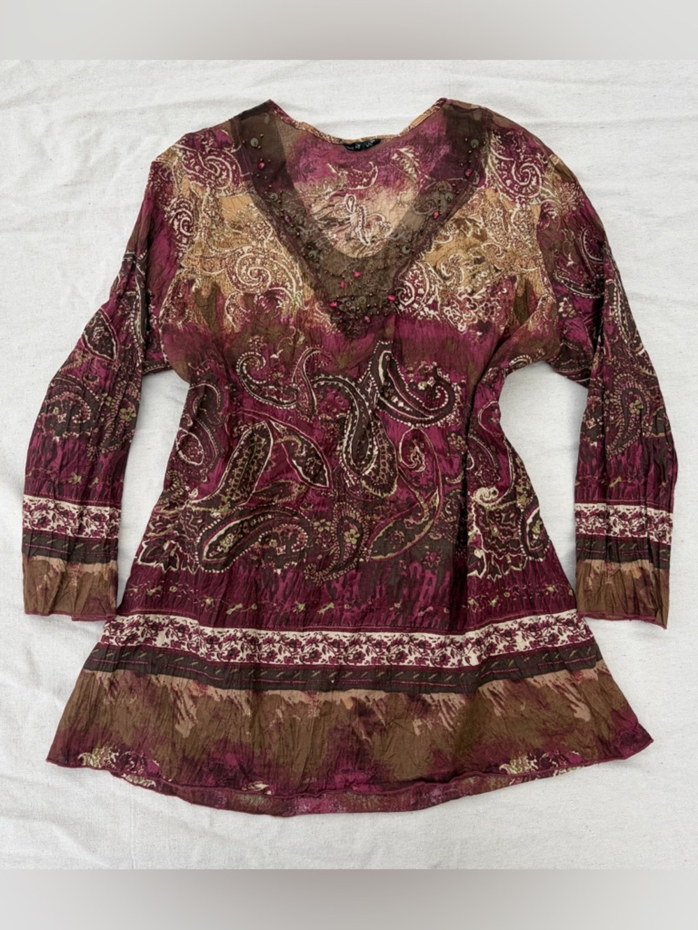 Molly Maxi Beaded Paisley Blouse, Boho Festival Fairy Whimsygoth